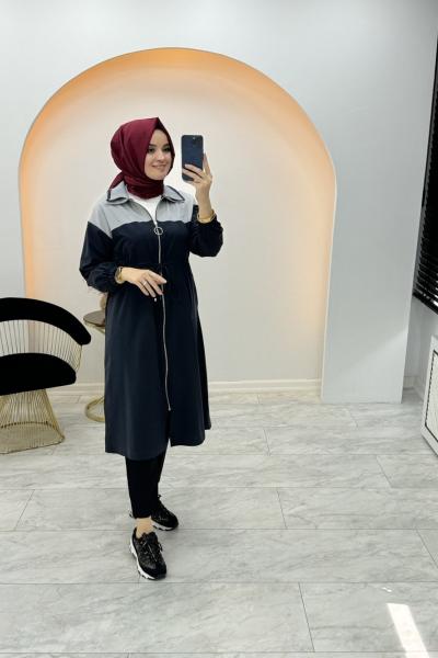 Marcha Fermuarlı Trenç Lacivert