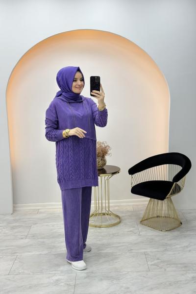 Örme Tiriko Detaylı Takım Lila