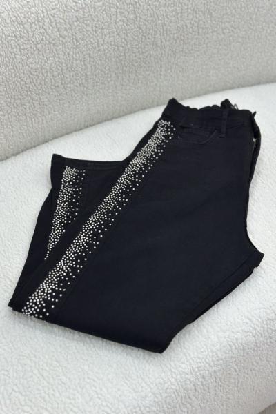 Taş Detaylı Pantolon Siyah