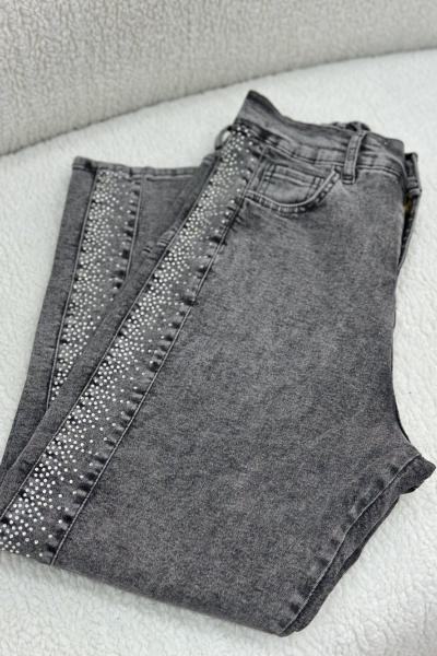 Taş Detaylı Pantolon Gri