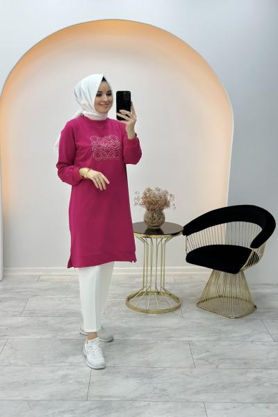 Önü Taş Detaylı Swet Fuşya