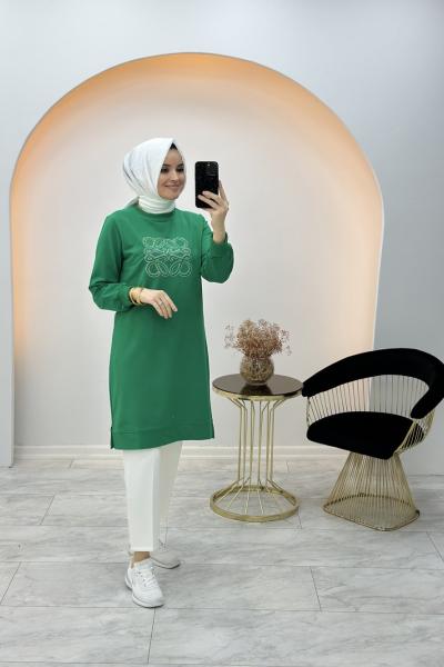 Önü Taş Detaylı Swet Yeşil