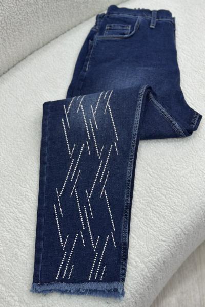 Çizgi Taş Detaylı Pantolon Lacivert
