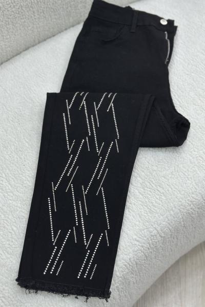 Çizgi Taş Detaylı Pantolon Siyah