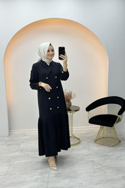 Kravuze Yaka Elbise Siyah