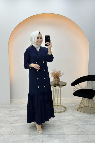 Kravuze Yaka Elbise Lacivert