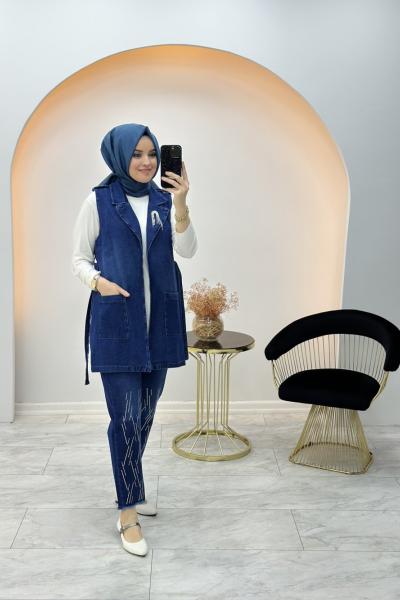 Noshe Broşlu Yelek Lacivert