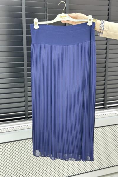 Şifon Pliseli Etek  Lacivert