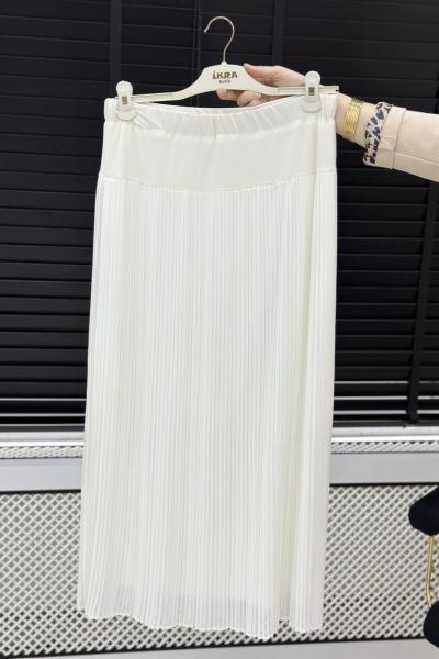 Şifon Pliseli Etek  Beyaz