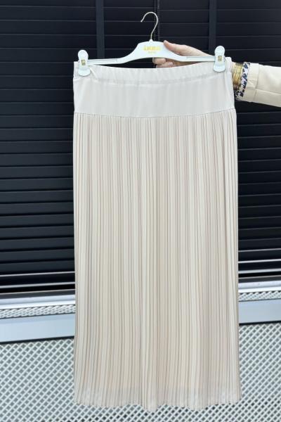 Şifon Pliseli Etek  Krem