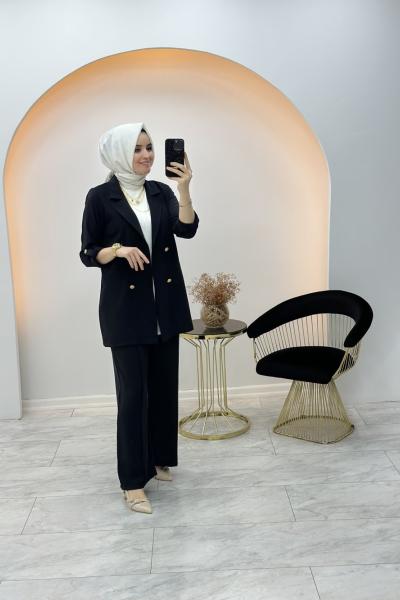 İpek Qupra Blazer Takım Siyah