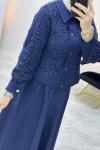 Güpür Detaylı Etekli Takım Lacivert