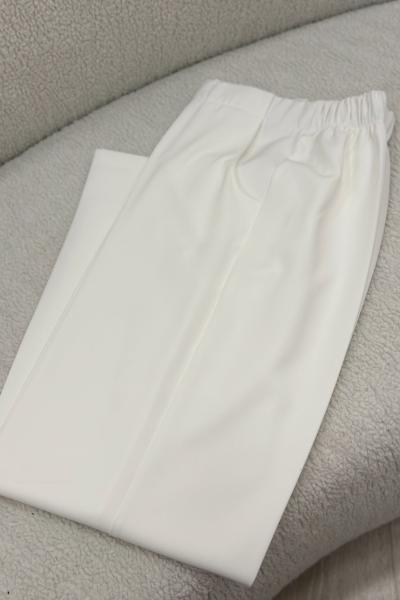 Modiva Kumaş Bol Paça Pantolon Beyaz