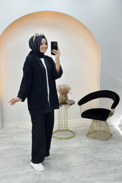 Güpür Detaylı Pantolon Takım Siyah