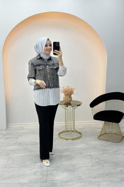 Gömlek Detaylı Kot Ceket Antrasit