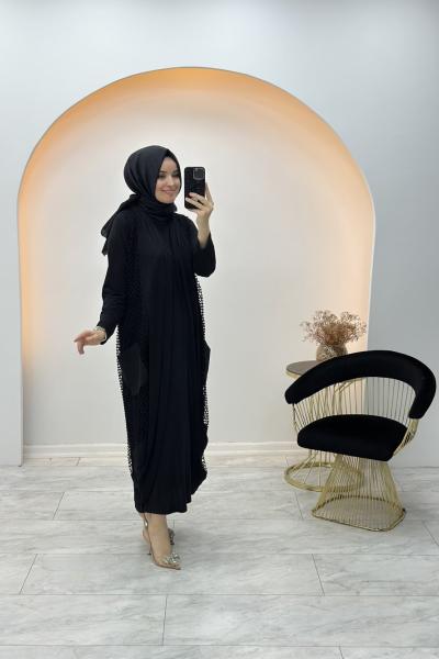 File Detaylı İkili Elbise Siyah