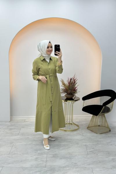 Pamuk Keten Ara Boy Pardesü Kap Yeşil