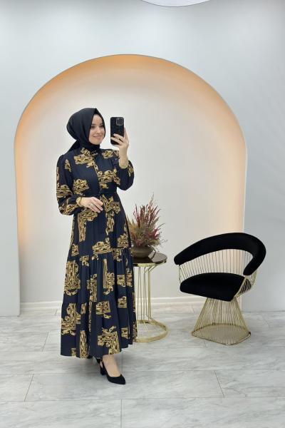 Merwish Gold Elbise Siyah