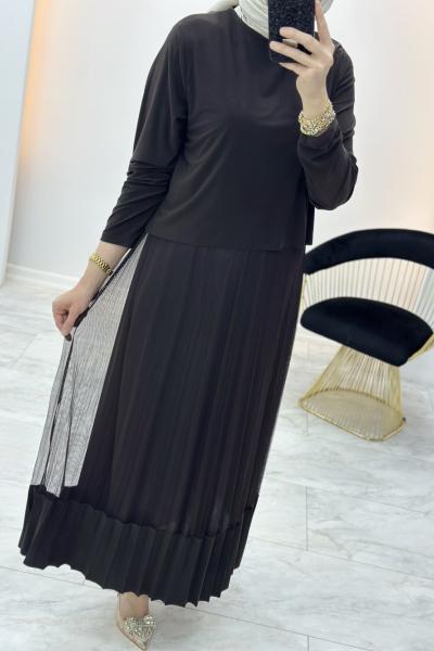 Pilisole Tüllü Elbise Kahverengi