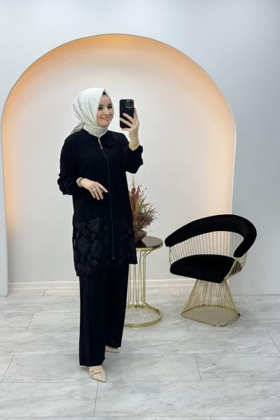 Efraze Güpürlü İkili Takım Siyah