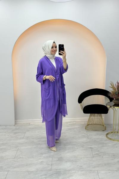 Şifon Özel Tasarım Takım Mor