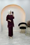 Gizem Şifon Detaylı Pantolon Takım Bordo