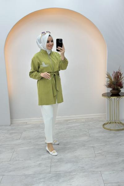 Kuş Detaylı Kap Yağ Yeşili