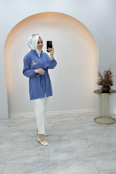 Kuş Detaylı Kap Mavi