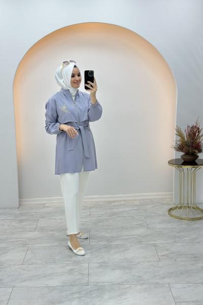 Kuş Detaylı Kap Gri