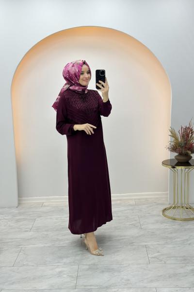 Efraze Pamuk Viskon Elbise Bordo