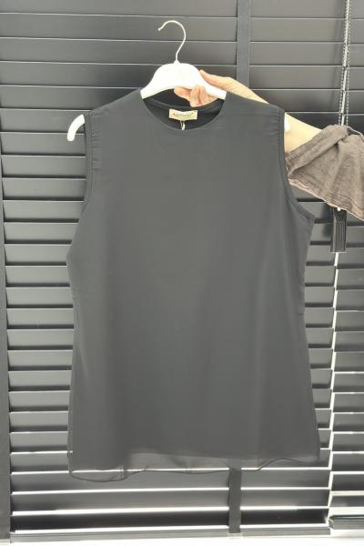 Efraze Önü Şifon Detaylı Tunik Siyah