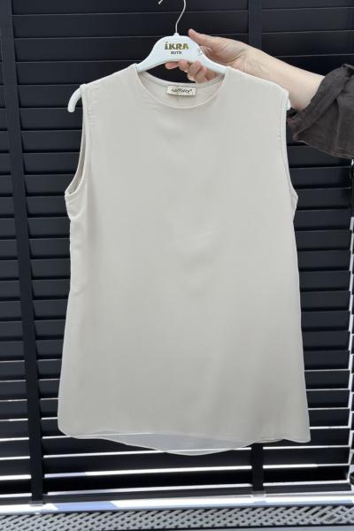 Efraze Önü Şifon Detaylı Tunik Krem