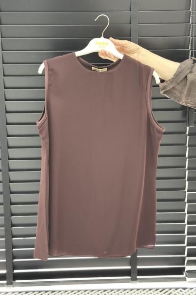 Efraze Önü Şifon Detaylı Tunik Kahverengi