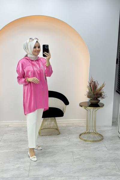 İtalyan Jakarlı Pamuk Tunik Fuşya