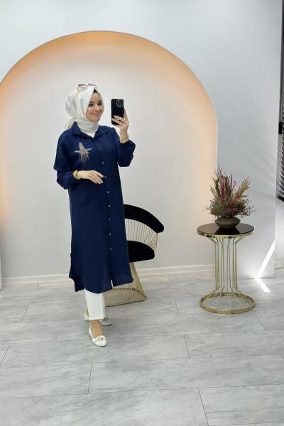 Kuş Detaylı Gömlek Lacivert