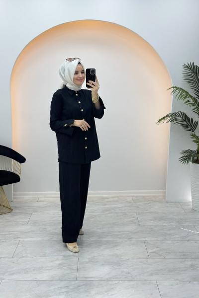 Marcha Gold Düğme Detaylı Takım Siyah