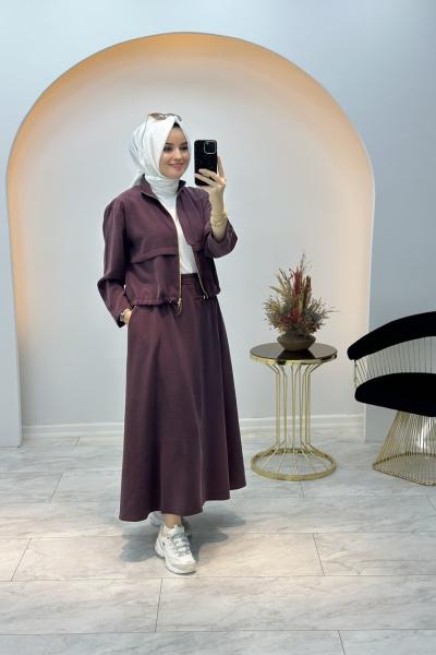 Asya İkili Etekli Takım Mürdüm