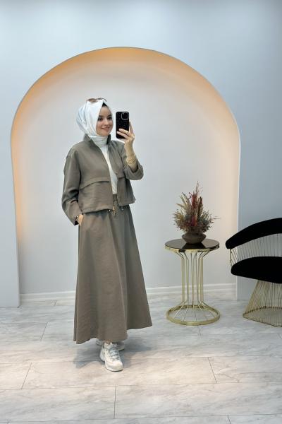 Asya İkili Etekli Takım Haki