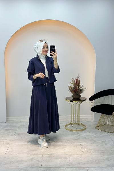 Asya İkili Etekli Takım Lacivert