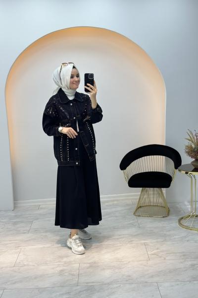 Taş Detaylı Kot Ceket Antrasit