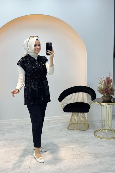 Pul Paletli Yelek Siyah