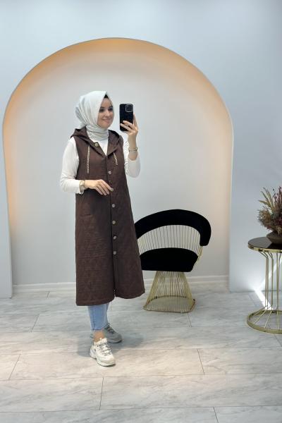 Kapitone Yelek Kahverengi