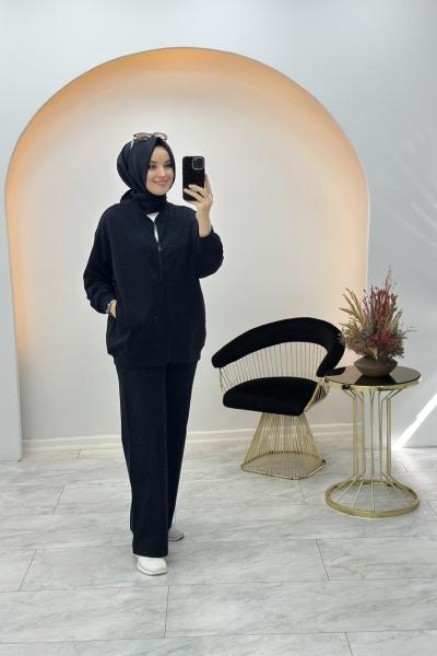 Merwish Pop Taşlı Takım Siyah