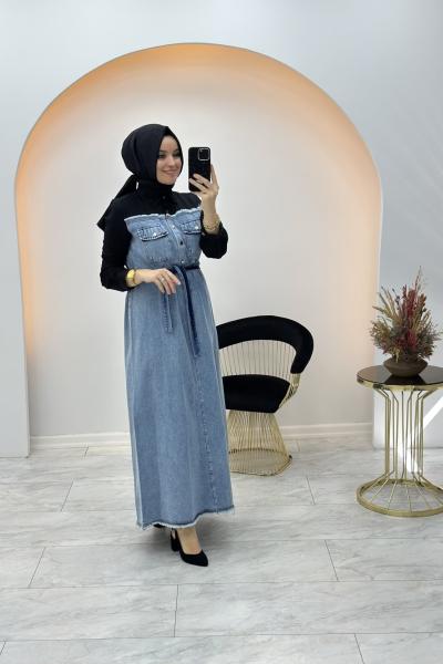 Bulut Kot Elbise Mavi