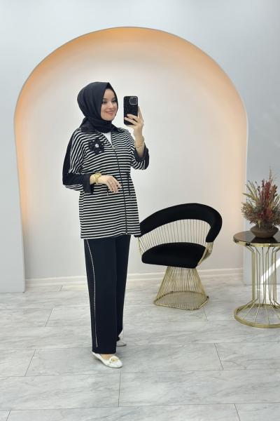 Aysima Çizgili Takım Siyah