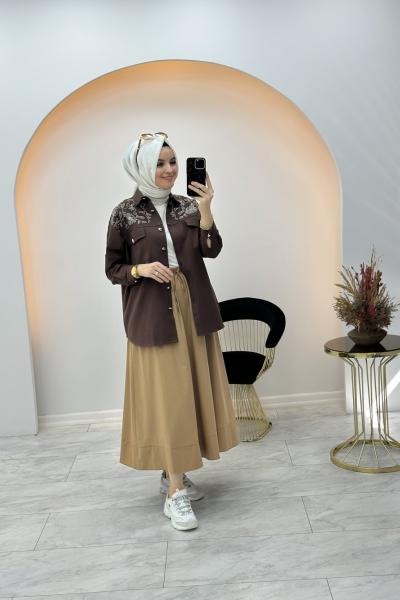 Boncuk Kot Ceket Kahverengi