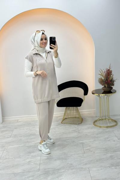 Yıldız Yelekli İkili Takım Taş Rengi