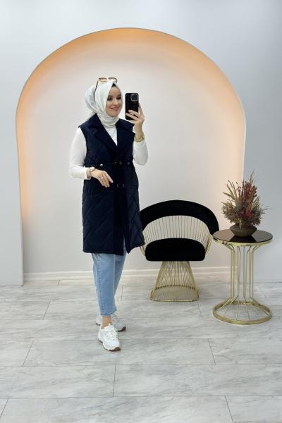 Lisra Uzun Yelek Lacivert