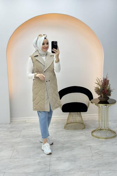 Lisra Uzun Yelek Taş Rengi