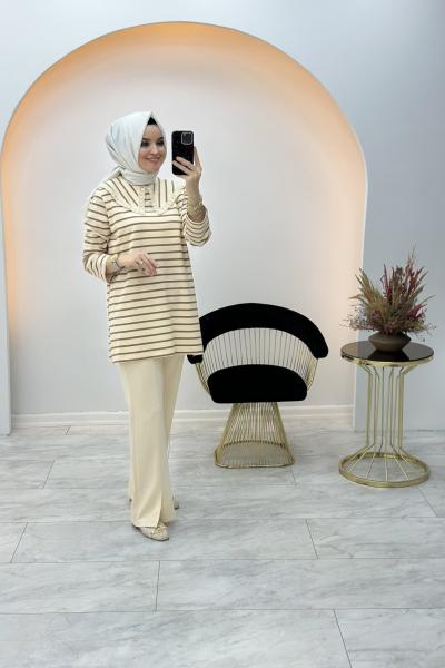 Dantel Yaka Tunik Sütlü Kahve